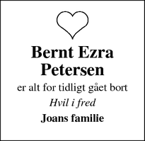 Dødsannoncen for Bernt Ezra Petersen - Fredericia