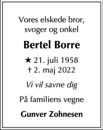 Dødsannoncen for Bertel Borre - Ålborg