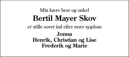 Dødsannoncen for Bertil Mayer Skov - Varde