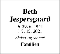 Dødsannoncen for Beth
Jespersgaard - Vejle