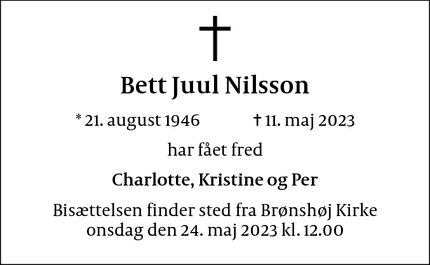 Dødsannoncen for Bett Juul Nilsson - Nakskov