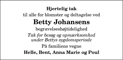 Taksigelsen for Betty Johansens - Dronninglund