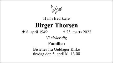 Dødsannoncen for Birger Thorsen - Esbjerg