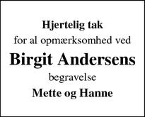 Taksigelsen for Birgit Andersens - Vojens
