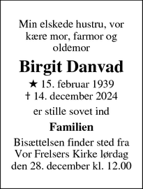 Dødsannoncen for Birgit Danvad - Odense