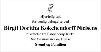 Taksigelsen for Birgit Doritha Kokchendorff Nielsens - Villingrød