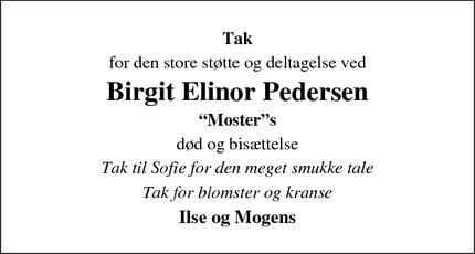 Taksigelsen for Birgit Elinor Pedersen - Biersted