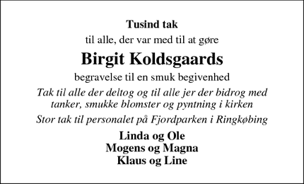 Taksigelsen for Birgit Koldsgaards - Ringkøbing