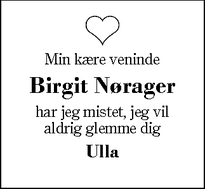 Dødsannoncen for Birgit Nørager - Herning 