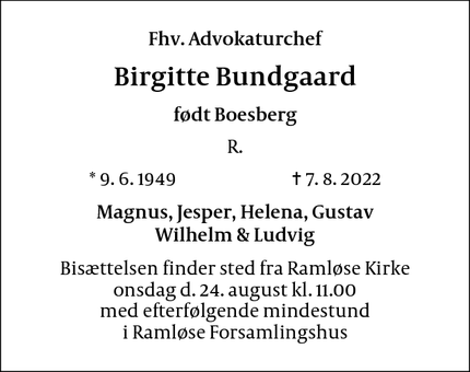 Dødsannoncen for Birgitte Bundgaard - Frederiksværk