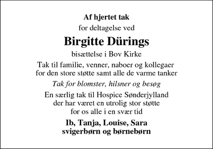 Taksigelsen for Birgitte Dürings - Kruså