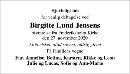 Taksigelsen for Birgitte Lund Jensens - Valby