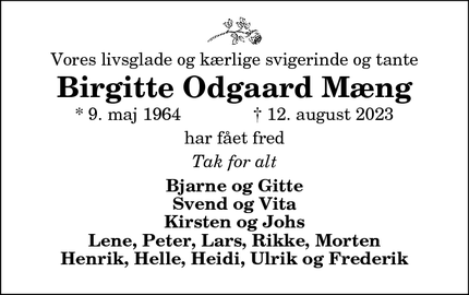 Dødsannoncen for Birgitte Odgaard Mæng - Thisted