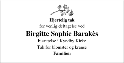 Taksigelsen for Birgitte Sophie Barakès - Kyndby