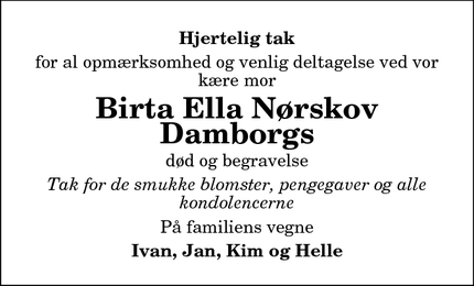 Taksigelsen for Birta Ella Nørskov Damborgs - Hobro