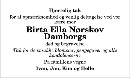 Taksigelsen for Birta Ella Nørskov Damborgs - Hobro