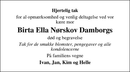Taksigelsen for Birta Ella Nørskov Damborgs - Hobro