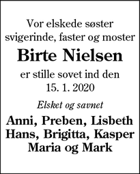 Dødsannoncen for Birte Nielsen - Vejen
