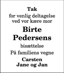 Taksigelsen for Birte Pedersens - 9300 Sæby
