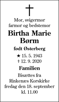 Dødsannoncen for Birtha Marie Børm - Rinkenæs - 6300 Gråsten