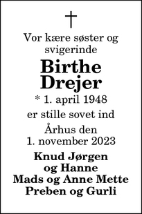 Dødsannoncen for Birthe Drejer - Thisted