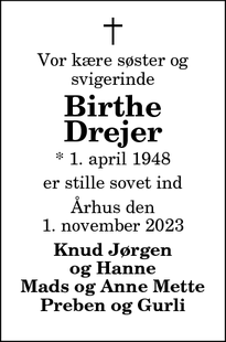 Dødsannoncen for Birthe Drejer - Thisted