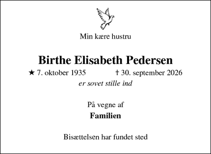 Dødsannoncen for Birthe Elisabeth Pedersen - Køge