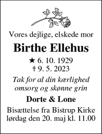 Dødsannoncen for Birthe Ellehus - 3460 Birkerød