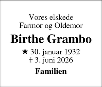 Dødsannoncen for Birthe Grambo - Kastrup