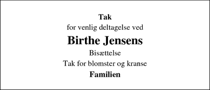 Taksigelsen for Birthe Jensens - Ullerup