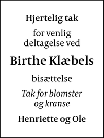 Taksigelsen for Birthe Klæbels - Højby