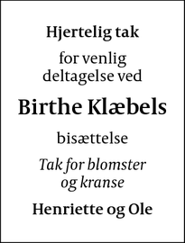 Taksigelsen for Birthe Klæbels - 	Højby