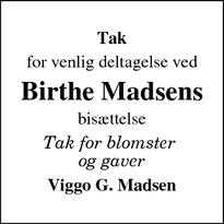Taksigelsen for Birthe Madsens - Ulfborg