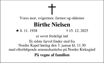 Dødsannoncen for Birthe Nielsen - Randers