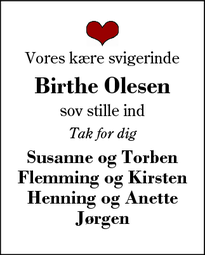 Dødsannoncen for Birthe Olesen - ingen