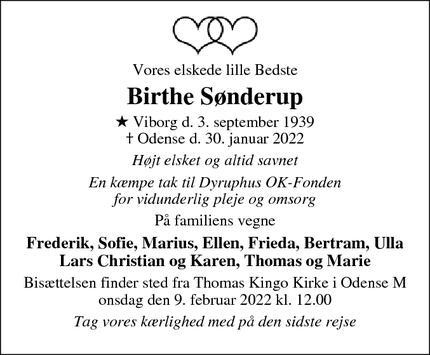 Dødsannoncen for Birthe Sønderup - Asperup