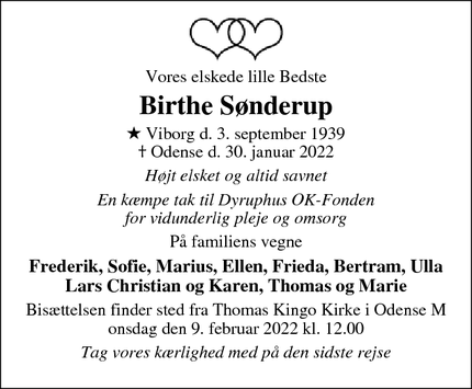 Dødsannoncen for Birthe Sønderup - Asperup