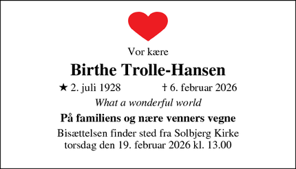 Dødsannoncen for Birthe Trolle-Hansen - Hvidovre