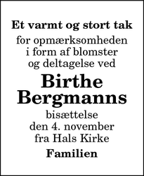 Taksigelsen for Birthe
Bergmann - Frederiksberg