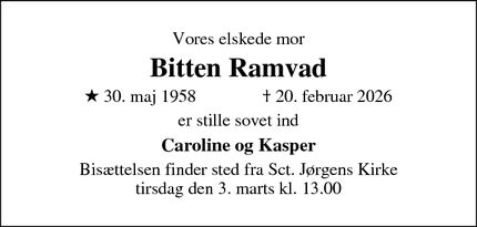 Dødsannoncen for Bitten Ramvad - Svendborg