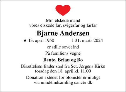 Dødsannoncen for Bjarne Andersen - Næstved