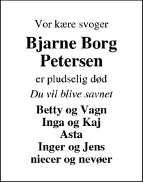 Dødsannoncen for Bjarne Borg
Petersen - Horsens