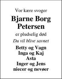 Dødsannoncen for Bjarne Borg
Petersen - Horsens