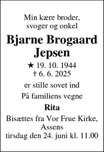 Dødsannoncen for Bjarne Brogaard
Jepsen - Odense S