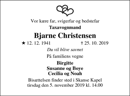 Dødsannoncen for Bjarne Christensen - Hillerød