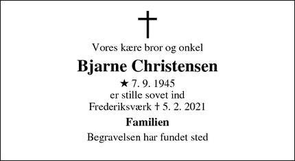 Dødsannoncen for Bjarne Christensen - Frederiksværk