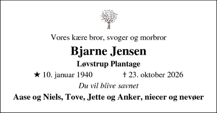 Dødsannoncen for Bjarne Jensen - Lem