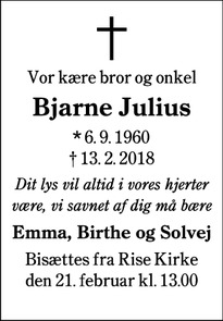 Dødsannoncen for Bjarne Julius - Rødekro