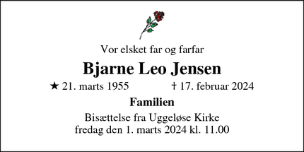 Dødsannoncen for Bjarne Leo Jensen - Frederikssund 