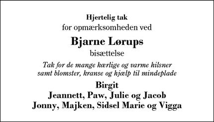 Taksigelsen for Bjarne Lørups - Videbæk